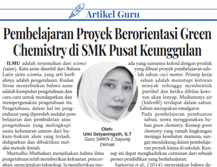 Pembelajaran Proyek Berorientasi Green Chemistry di SMK Pusat Keunggulan